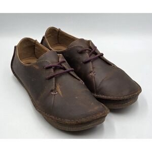 Clarks Janey Mae Beeswax Leather Oxfords Womens 8M Brown Lace Up Comfort Shoes